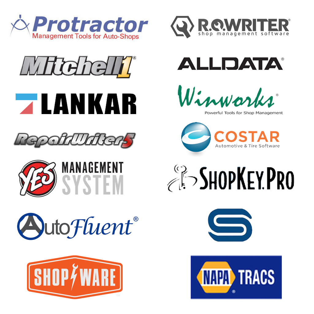 Several Auto Repair Shop Software Logos